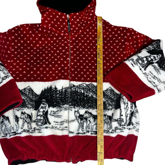 Vintage Denali Coat fleece Womens Red Reversible Forrest Wolf nature size large - Picture 7 of 10